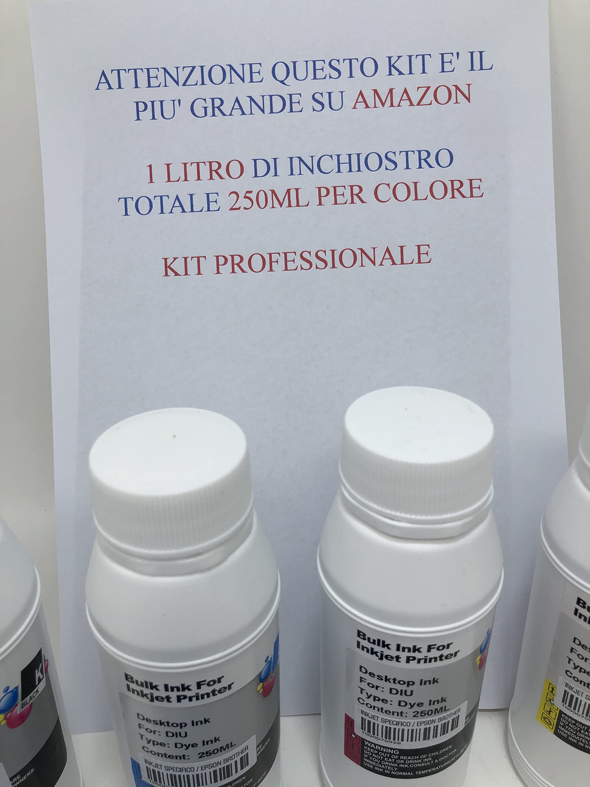 SOLOSHOPITALIA - Kit di ricarica per inchiostro, 1 LITRO, compatibile con stampanti a getto d'inchiostro desktop HP, Canon, Brother, Epson, Lexmark