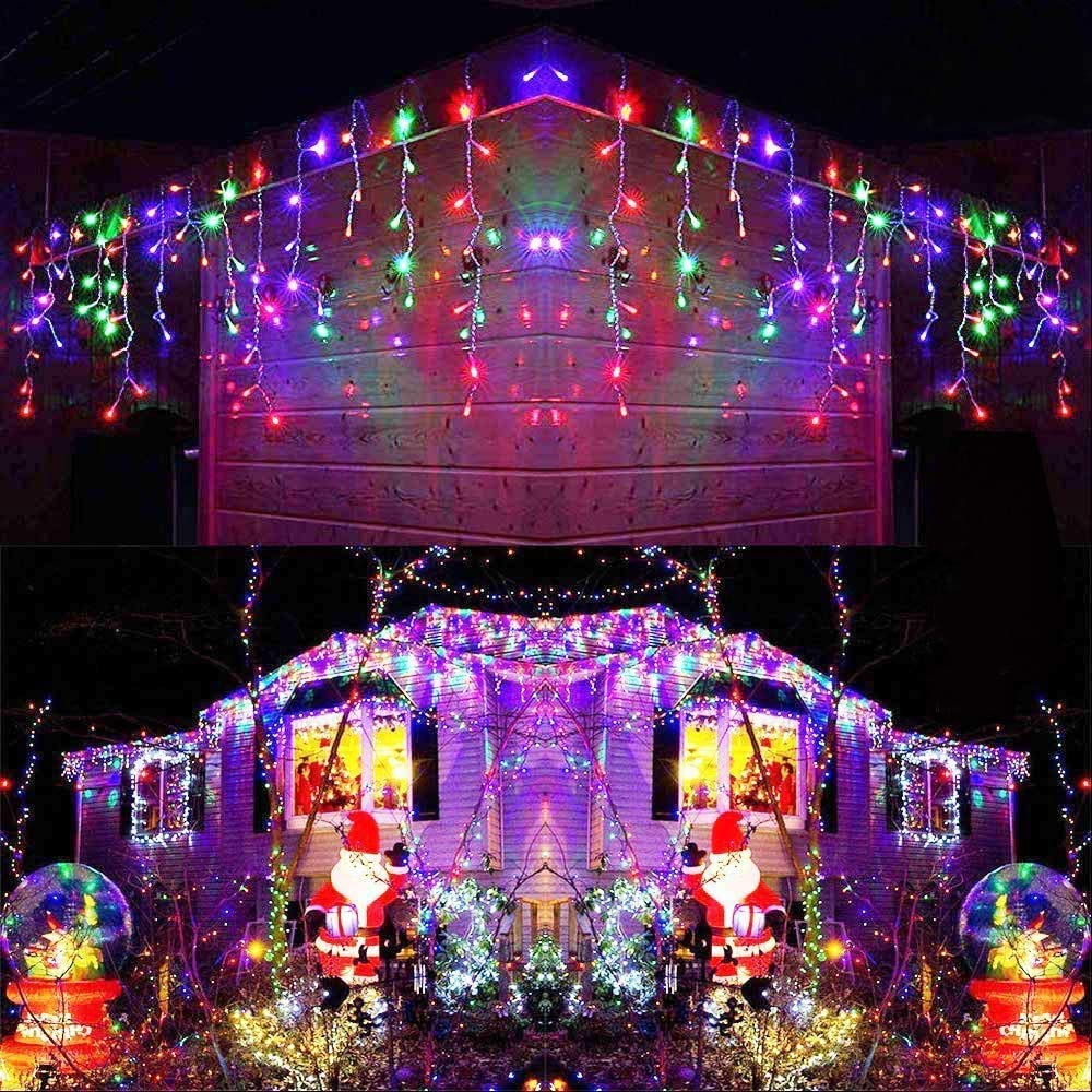 SHATCHI 240LEDs Waterfall Icicle Christmas Lights Multicolour - Multifunction 8 Modes, Timer Clear Cable Indoor/Outdoor Low Voltage Waterproof Curtain Light Christmas Decoration