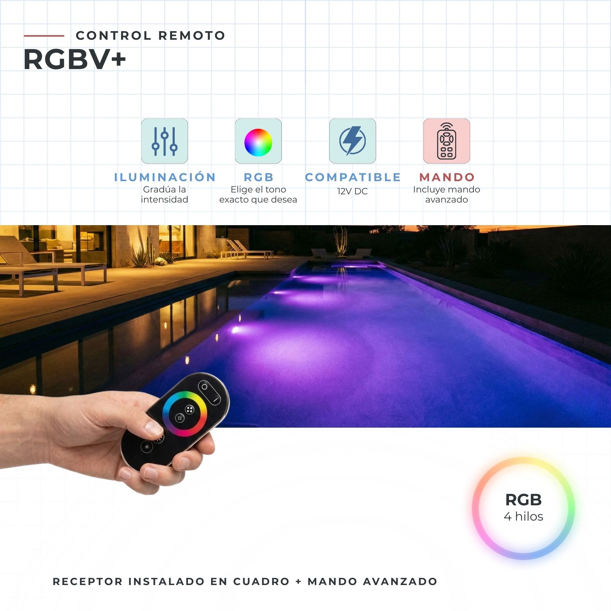 Tosun Cuadro Eléctrico Piscina Bomba 0,5CV, Transformador 150W 12V DC, Controlador RGB y Mando, Gris, ABS
