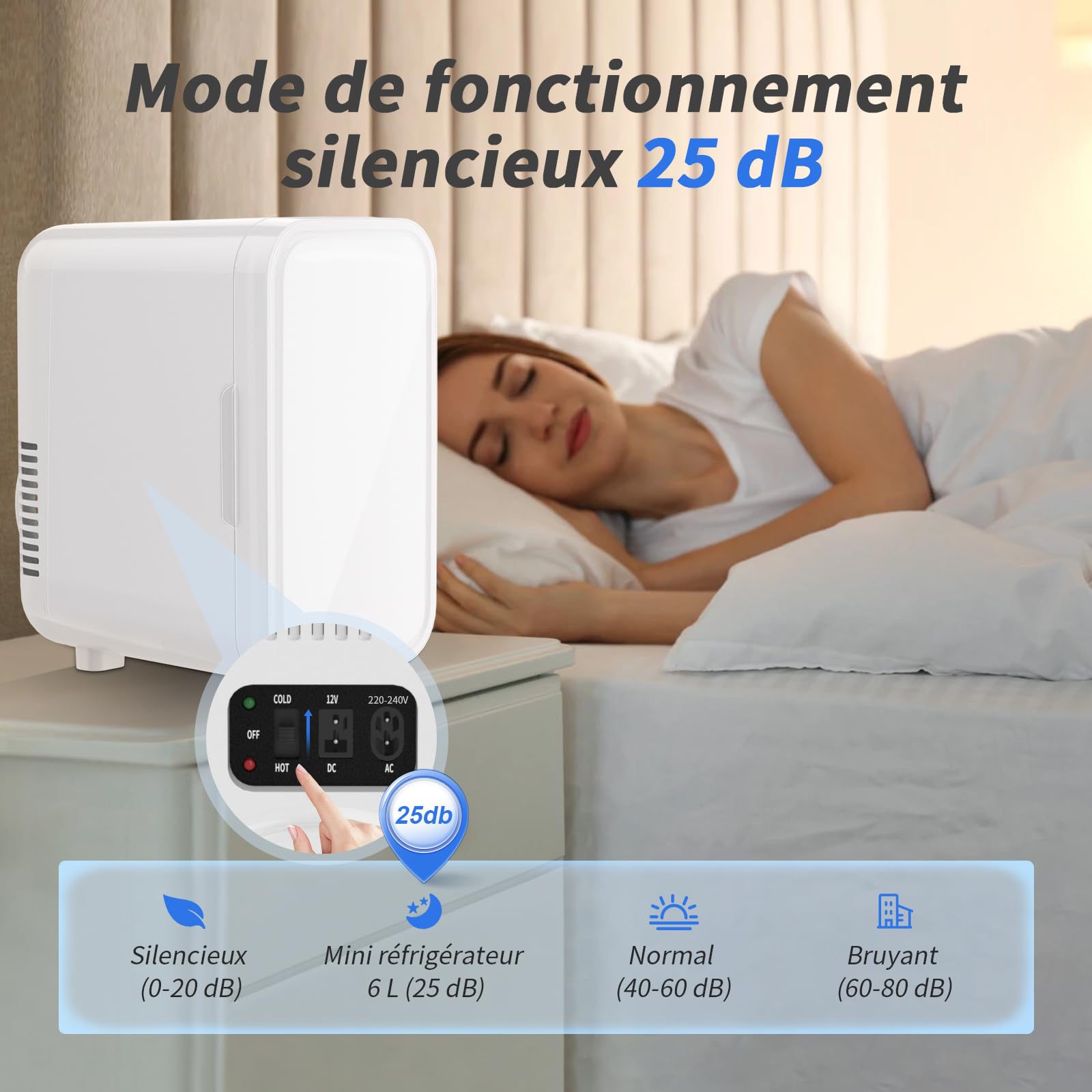 YASHE Mini réfrigérateur 6 litres 8 canettes 220-240 V AC/DC thermoélectrique portable blanc