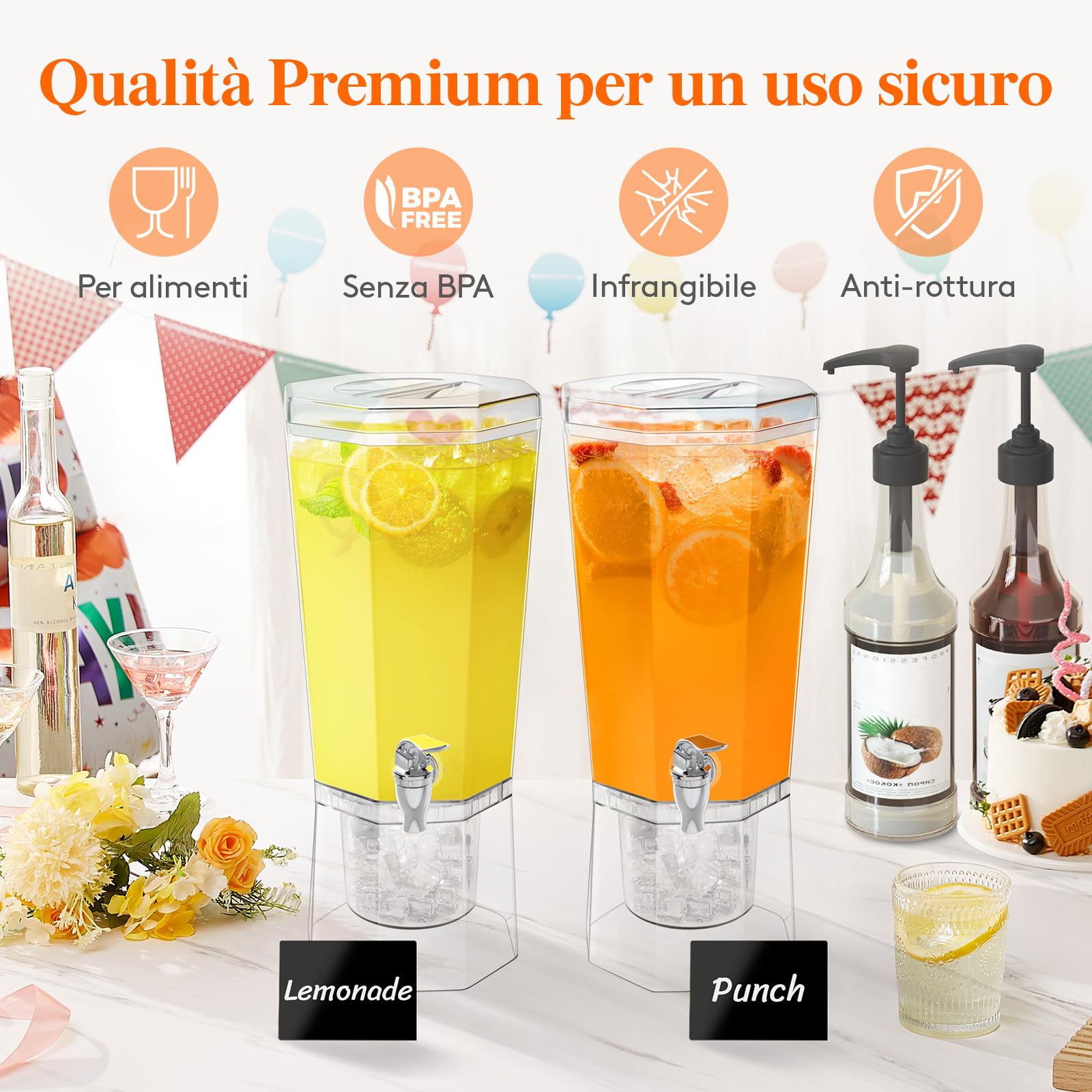 Lifewit 4L Dispenser Bevande con Rubinetto, Dispenser Acqua in Plastica, Contenitore Distributore Bevande Ghiacciati con Supporto per Cocktail, Succhi, Limonata e Tè, Set di 2 (in 1 Confezione)