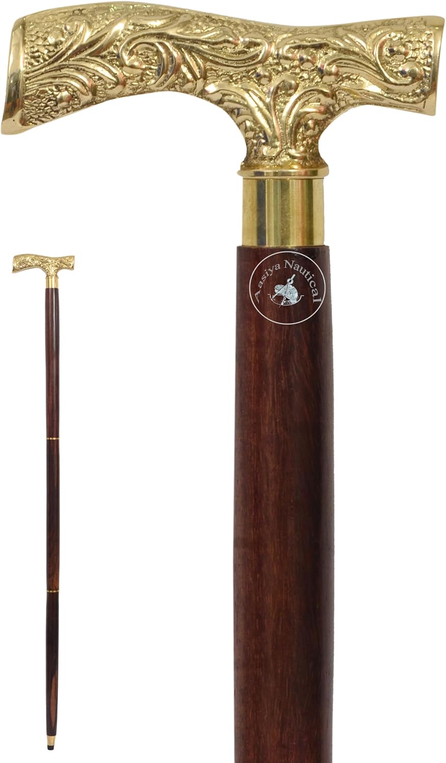 Antique Brass Walking Stick Deluxe Walking Cane Beautiful Brass Golden Handle Walking Featuring Solid Brass Handle Stick for Men and Women