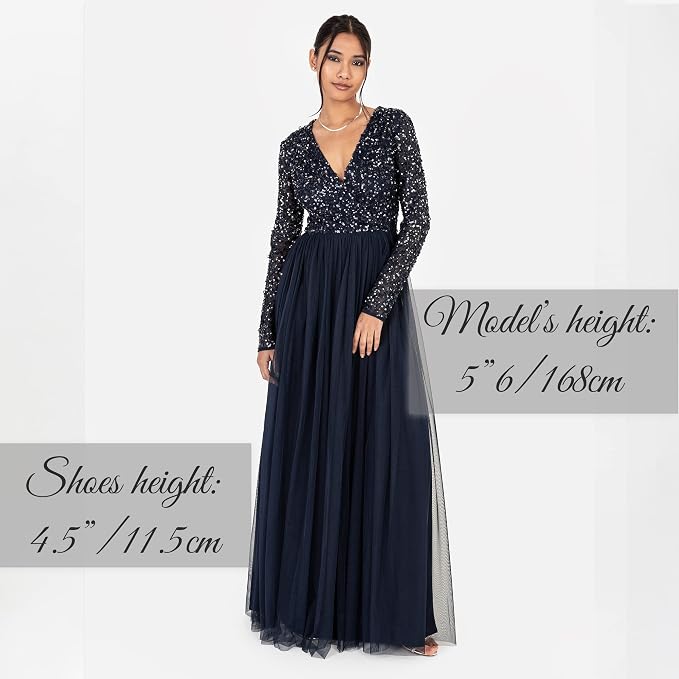 Maya Deluxe Womens Ladies Dress Long Sleeve for Wedding Guest V Neck Black  Size 6 : Amazon.co.uk: Fashion