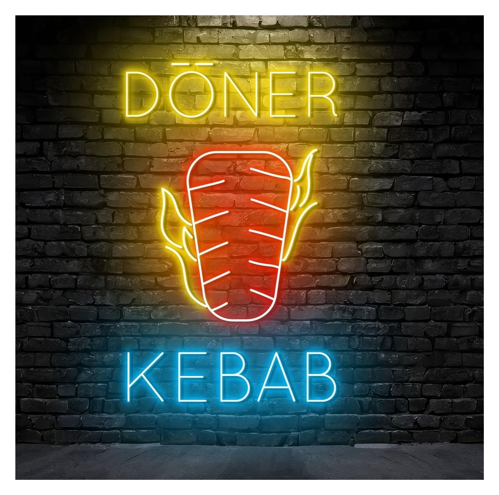 RONGCH Hanging Art Signs Doner Kebab Neon Sign Led Light Street Food Restaurant Storefront Window Display Business Entrance 60cm