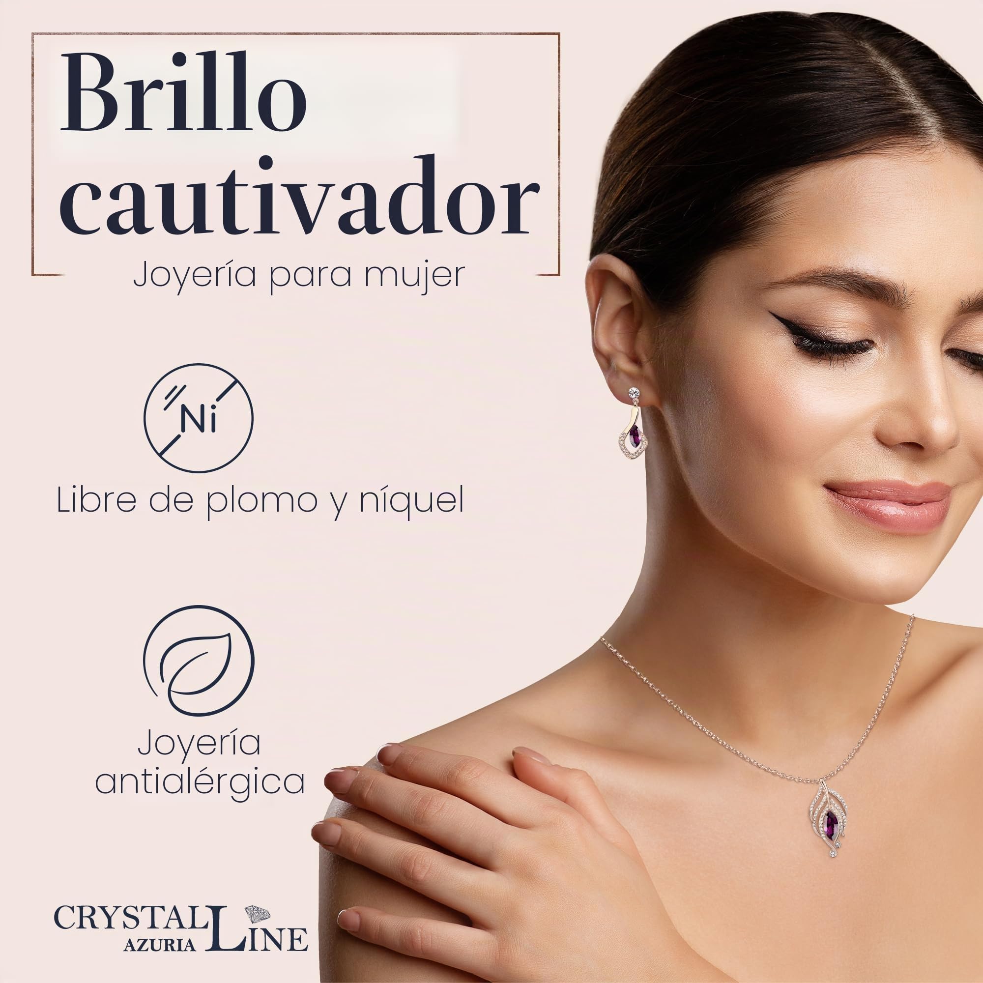 Crystalline Azuria Mujer 18ct Chapado en Oro Rosa Cristales Amatista simulada Juego de joyas Collar Pendientes para Mujer y Niña