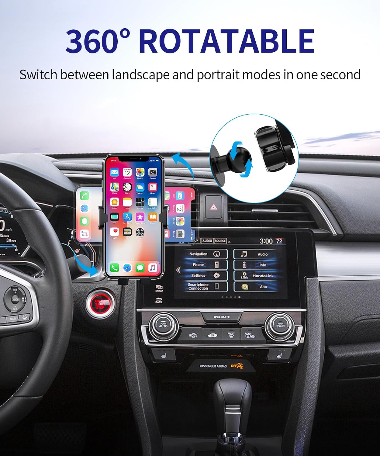 Car Phone Holder for Honda Civic 2016-2021, 5/7" Screen Fixed Clip, Auto Accessories Navigation Bracket, Interior Decoration Mobile Phone Mount, 360° Rotation