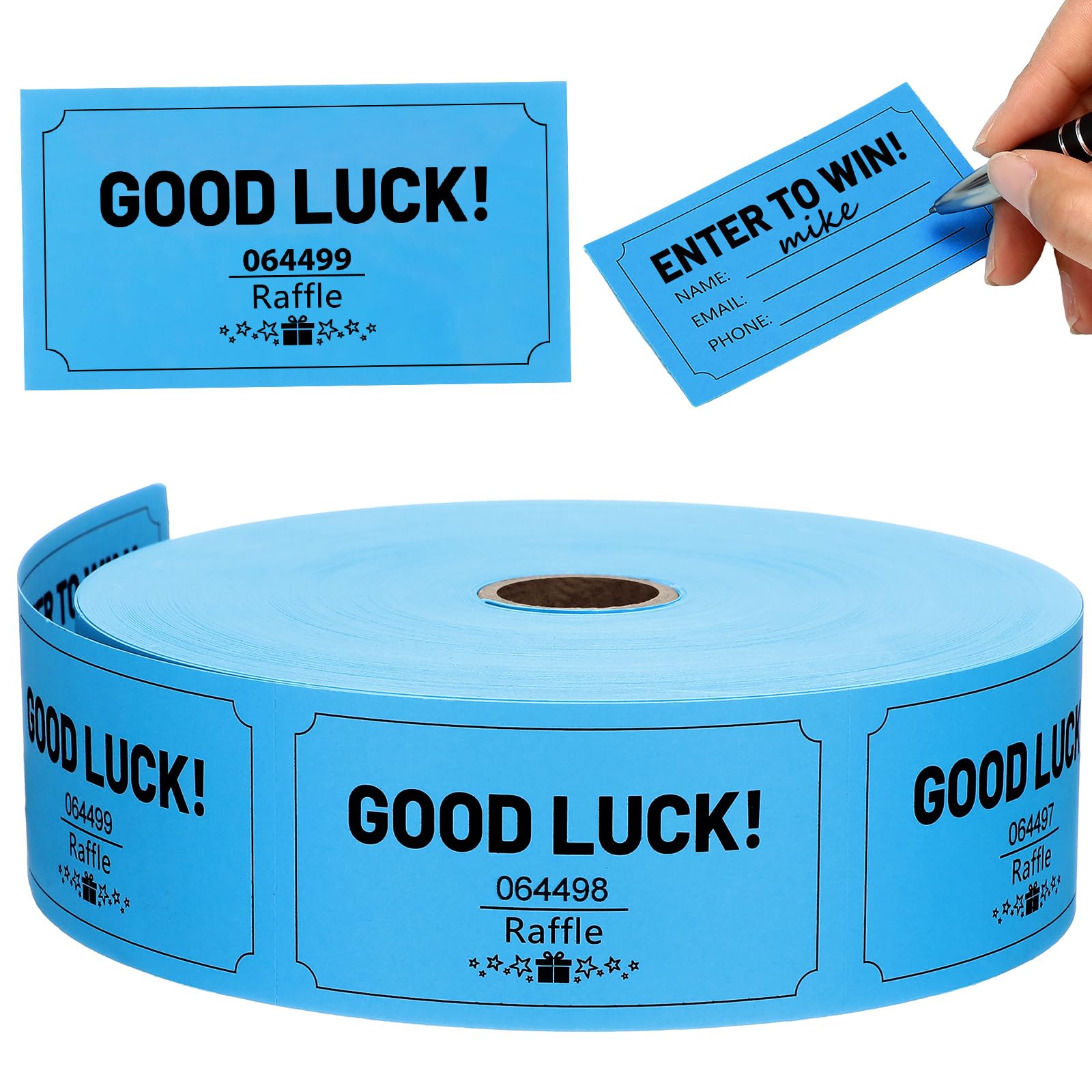 Clabby 1000 Pcs Large Raffle Tickets Rolls Blue Raffle Cards Blank Entry Form with Name Phone Email for Events Fundraiser Prizes Printable for Classroom Entry Class Reward Door Prize