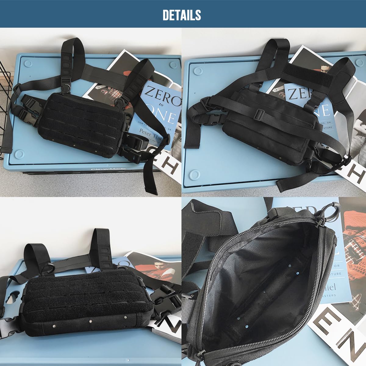 MUCHER Klatka piersiowa Rig Pack Taktyczna torba na klatkę piersiową dla mężczyzn do biegania Radio Walkie Torba na klatkę piersiową z 3 haczykami na zewnątrz Piesze wycieczki Polowanie Camping