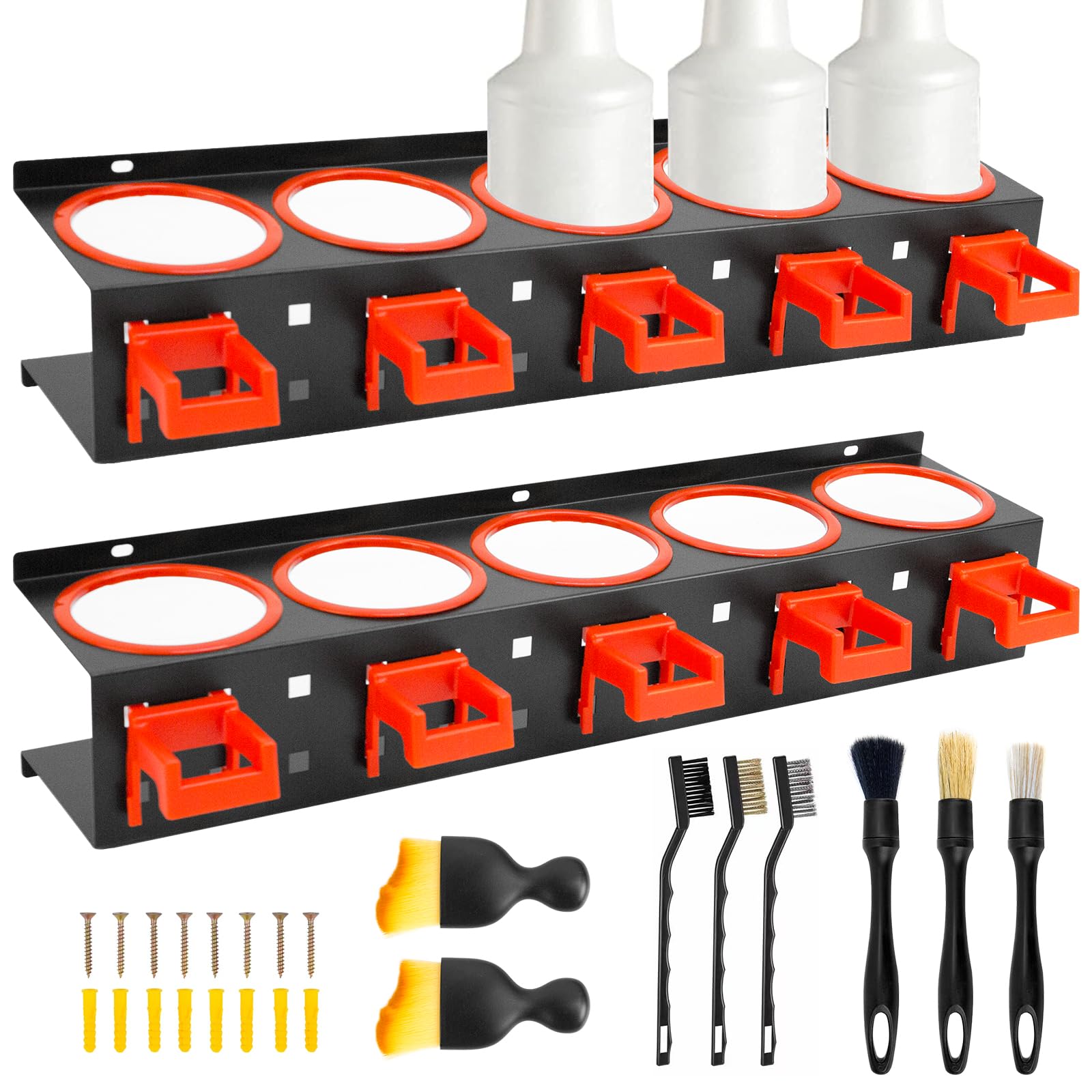Soporte para latas para botellas de spray, 2 unidades, soporte para botellas de aerosol con gancho para colgar, 8 cepillos de limpieza para coche, soporte para latas de aerosol con 5 soportes para