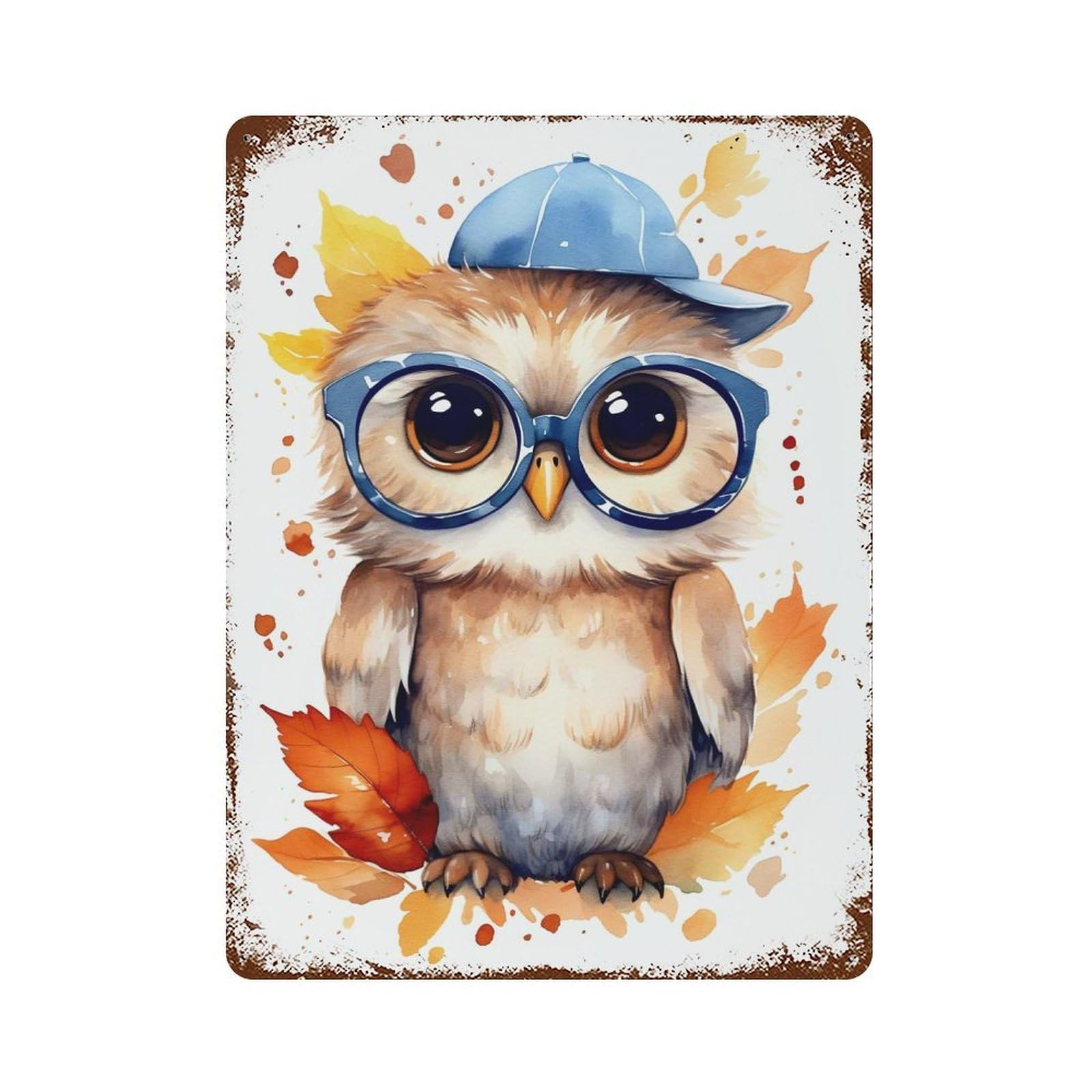 Cute Baby Owl Vintage Rust Metal Sign 15.7"x11.8", Shabby Chic Decor for Living Room, Hallway And Home Decor