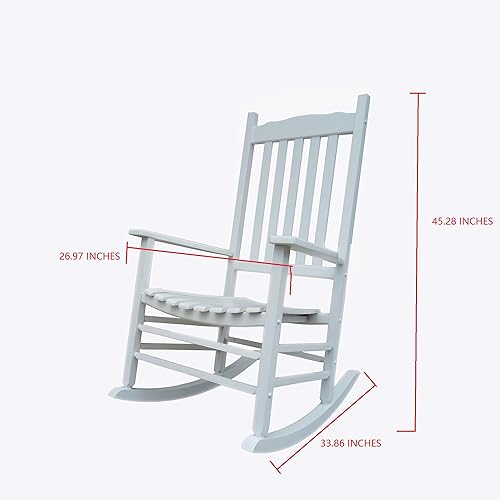 Miniatura 5 de Mecedora mecedora A001WT de madera blanca para porche, mecedora para exteriores, fácil de montar, tamaño cómodo, uso en exteriores o interiores