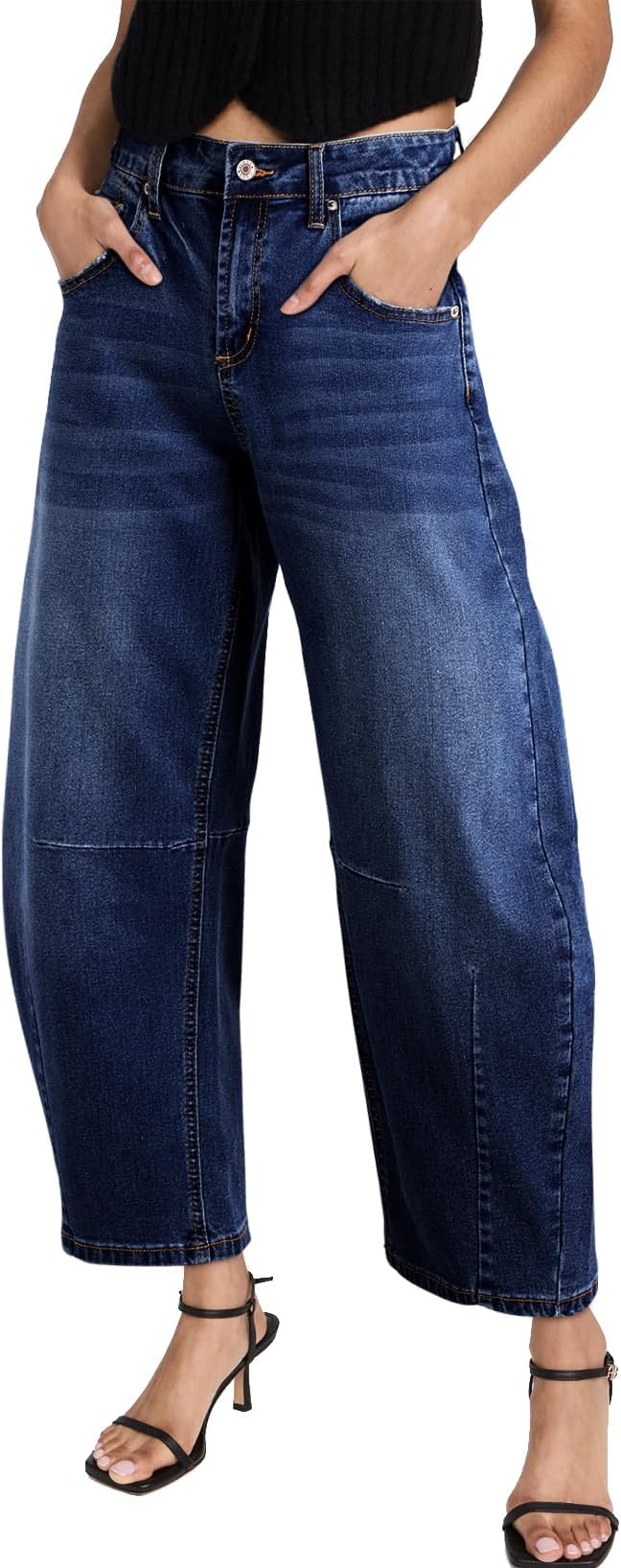Sidefeel Women's Barrel Jeans Wide Leg Vintage Mid Rise Y2k Baggy Boyfriend Ankle Denim Pants