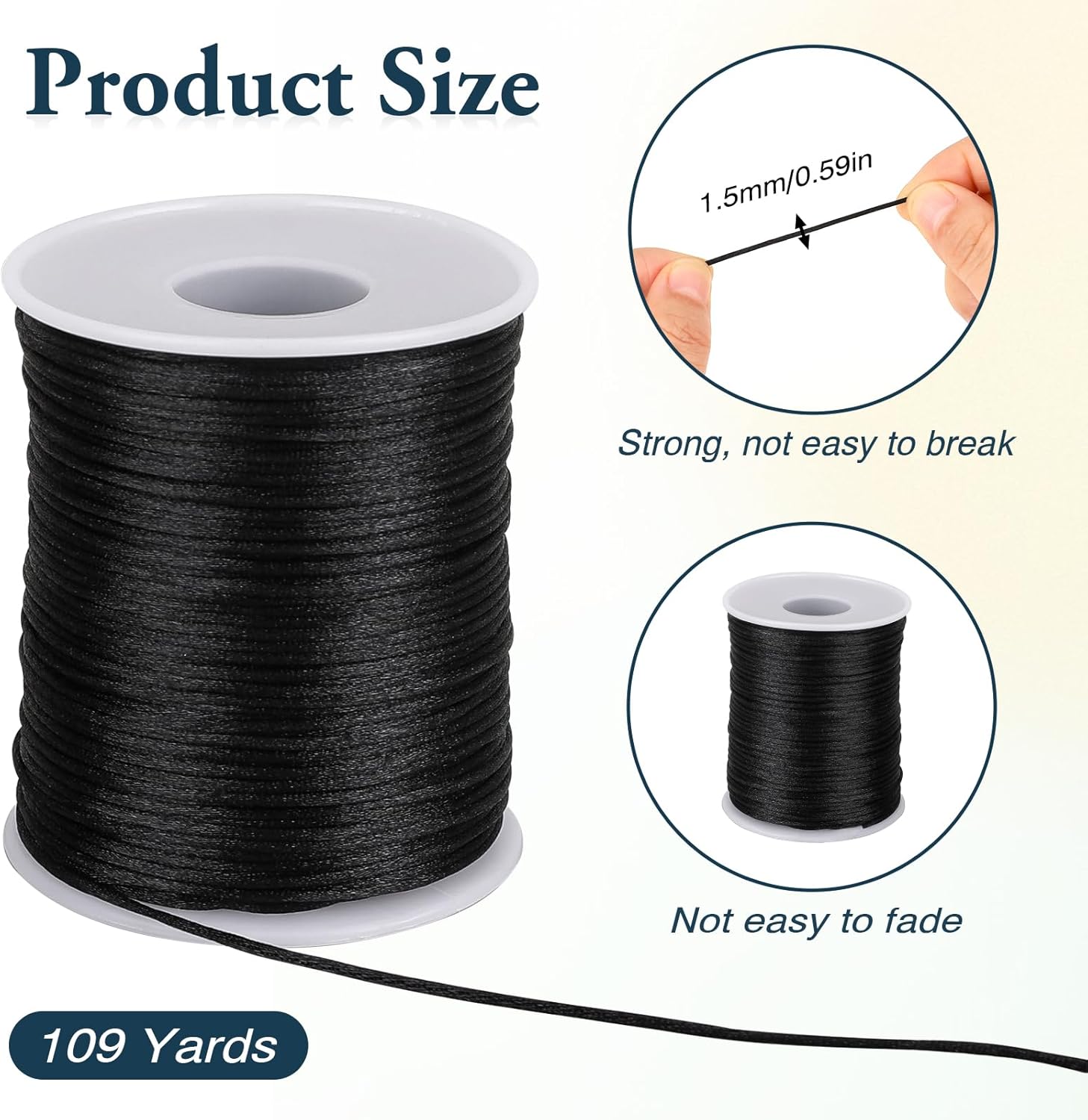 1.5mm X 110 Yards Nylon Satin Cord Black Necklace String Wind Chime Cord Replacement for Bracelet Jewelry Making Macrame Waxed Trim Cord Multi-Use Silk Cord for Braided Beading, Lanyards, Craft - Image 2