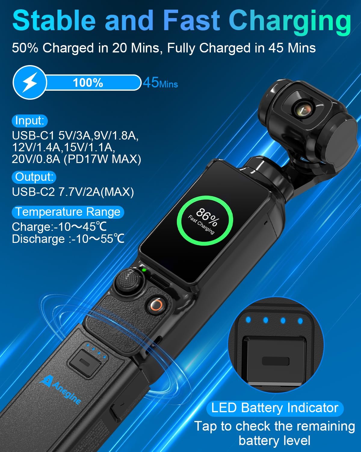 Pocket 3/4 Battery Handle for DJI osmo Pocket 3 Extended Accessories with Digital Power Display, Full Decode Fast Charging Pocket 4 Battery Grips for Xtra Muse, Dji Mic Connection,Reserved 1/4" Thread