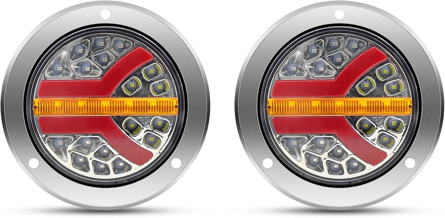 Ourbest Trailer Rear Tail Lights, 4Inch Red Yellow Round Flowing Stop Rear Turn Signal Lights (rubber)