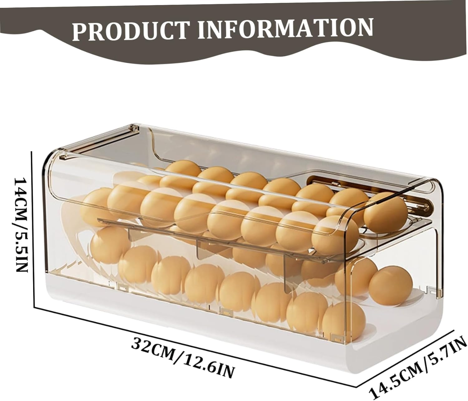 Egg Dispenser for Refrigerator, Stackable Egg Holder with Lid Rolling Eggs Organizer Clear Fridge Storage Container, Grey