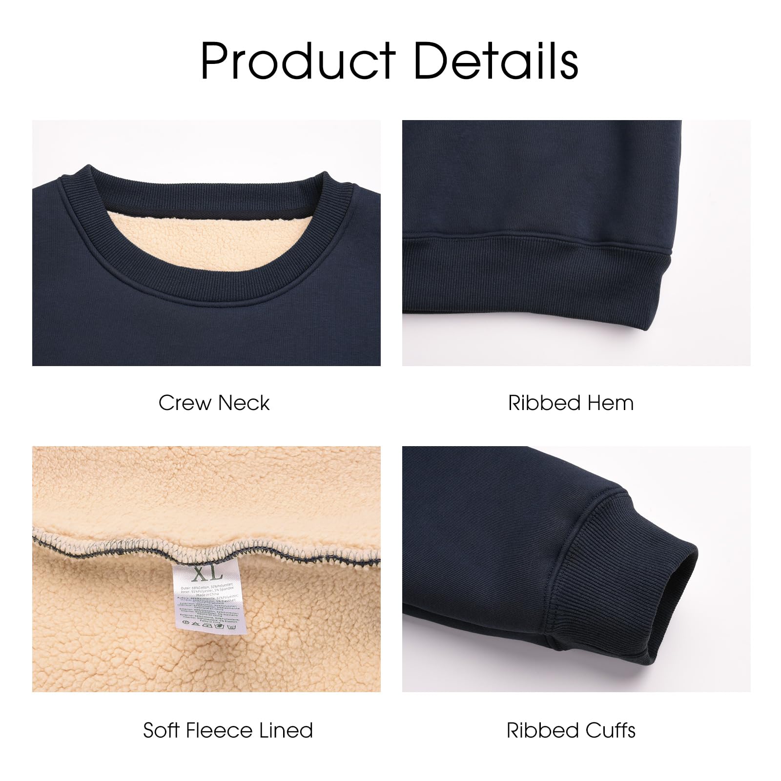 Svanco Felpa in Pile Invernale Uomo Felpa Termica Senza Cappuccio Maglia Collo Rotondo Pesante Pullover Caldo da Lavoro Casual