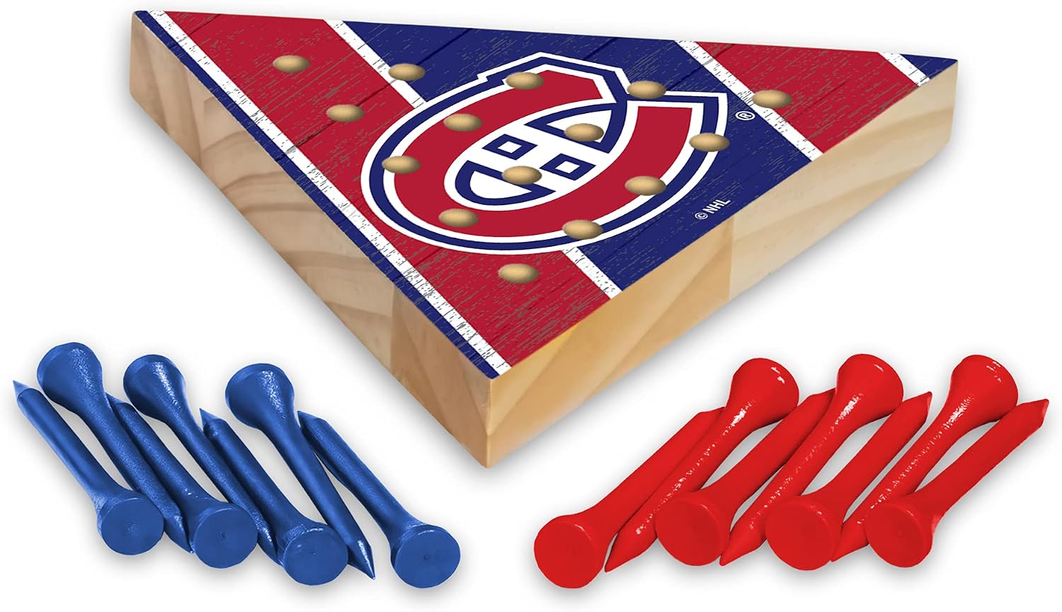Rico Industries NHL Colorado Avalanche Peg Pyramid Game 4.5" x 4" Wooden Travel Sized Pyramid Game - Toy Peg Games - Triangle - Family Fun