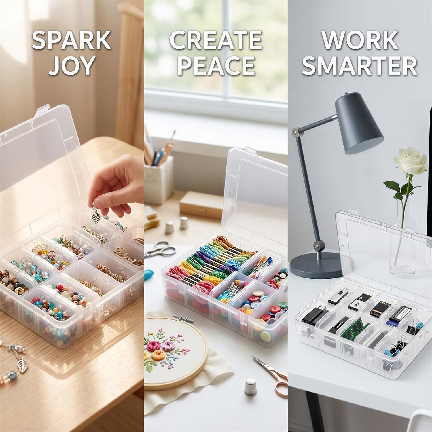 2 PCS Bead Organizer Box Set, 2 Clear Plastic Storage Cases with 24 Removable Small Boxes, DIY Craft Container for Jewelry Making Sewing Supplies, Small Parts Storage Box with Lid