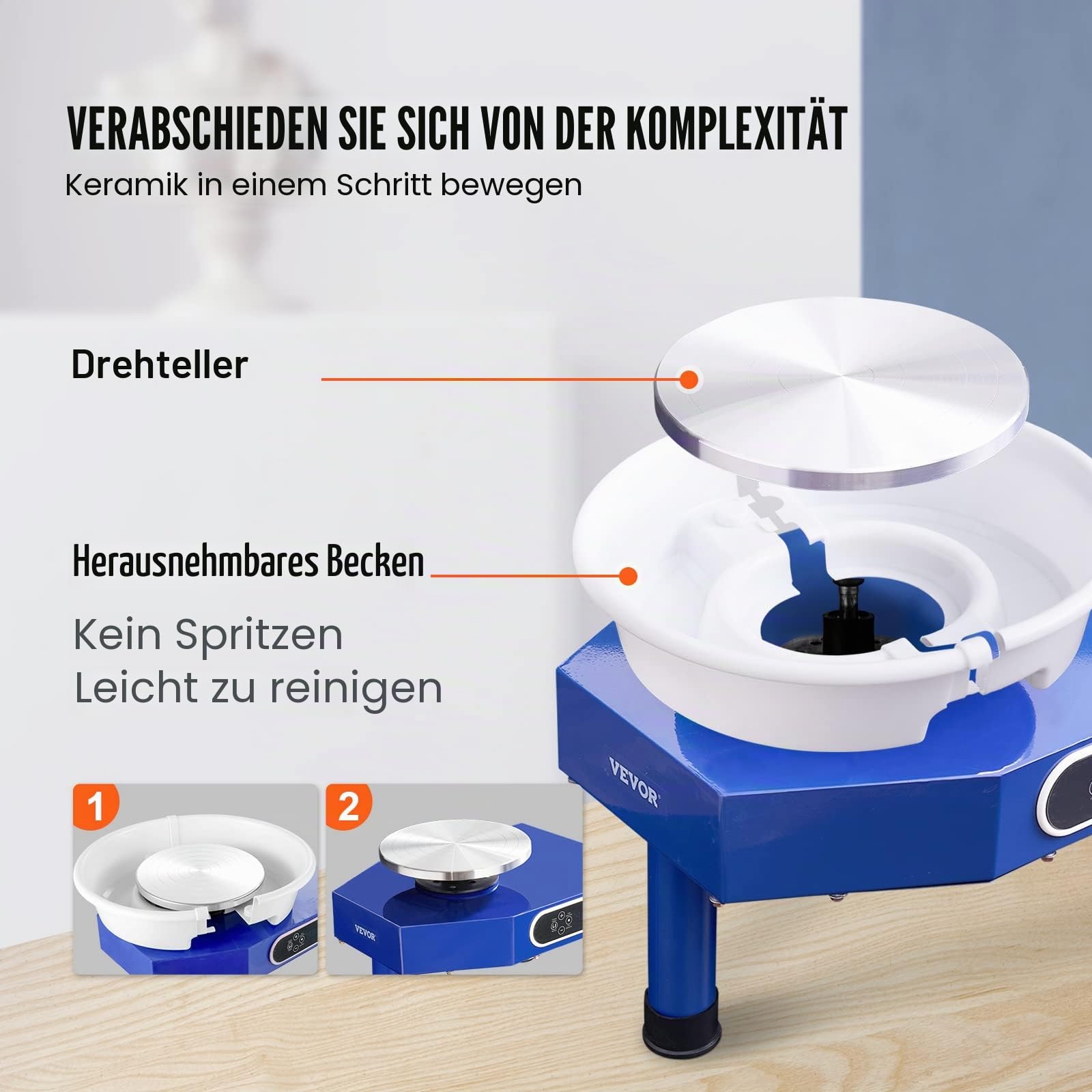 VEVOR Töpferscheibe Keramik Rad Maschine 350 W, Elektrische Töpferscheibe Maschine 25 cm 300 U/min Töpferscheibenmaschine, mit Pedal & Schürze Formmaschine, Geeignet für Anfänger, Enthusiasten