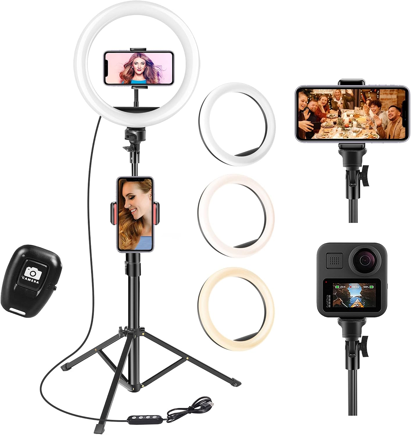 U PHITNIS 10" Selfie Ring Light with 63" Tripod Stand & Phone Holder Dimmable Led Light for Live Stream/Tiktok/YouTube/Video/Makeup/Photography