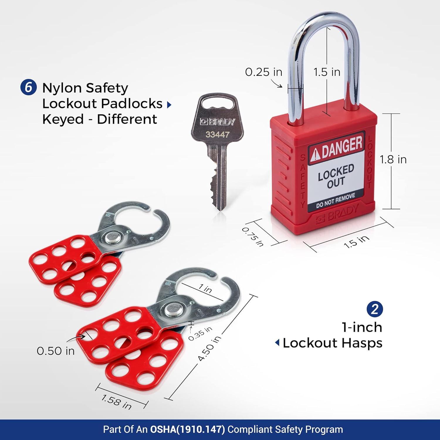 BRADY Lockout Tagout Station with Loto Devices. Lock Out Tag Out Kit Board Includes 6 Keyed Different Safety Lock Set, 2 Hasps for Padlocks. 10 Do Not Operate Tags for Lockout Safety Supply - 153681