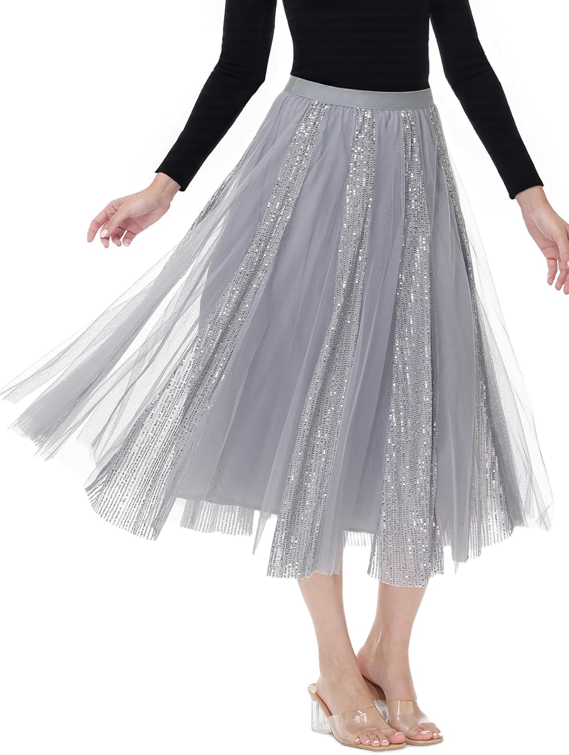 Miipat meisjes pailletten rok, sprankelende kinderen mini rokken met voering, elastische taille, glitter skorts voor dans, verjaardag, prinses, feest, festival, Zilver, 10-11 Jaar