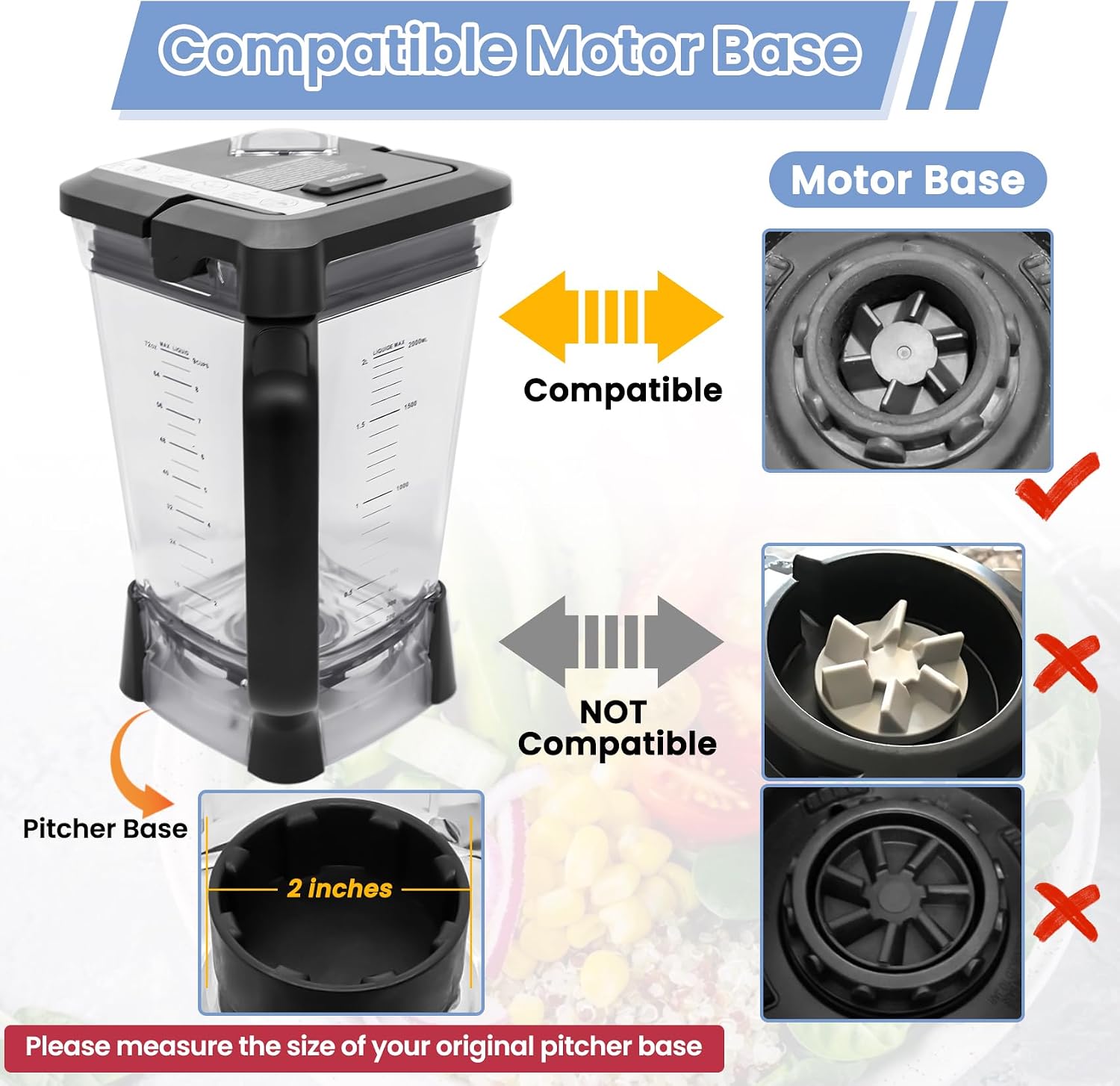 72 oz XL Pitcher Replacement Compatible with Ninja BL660 BL740 Blenders Professional, 72oz Crushing Pitcher Replacement for Ninja Blender BL660A BL660W BL660WM BL663CO BL665QBK BL740C