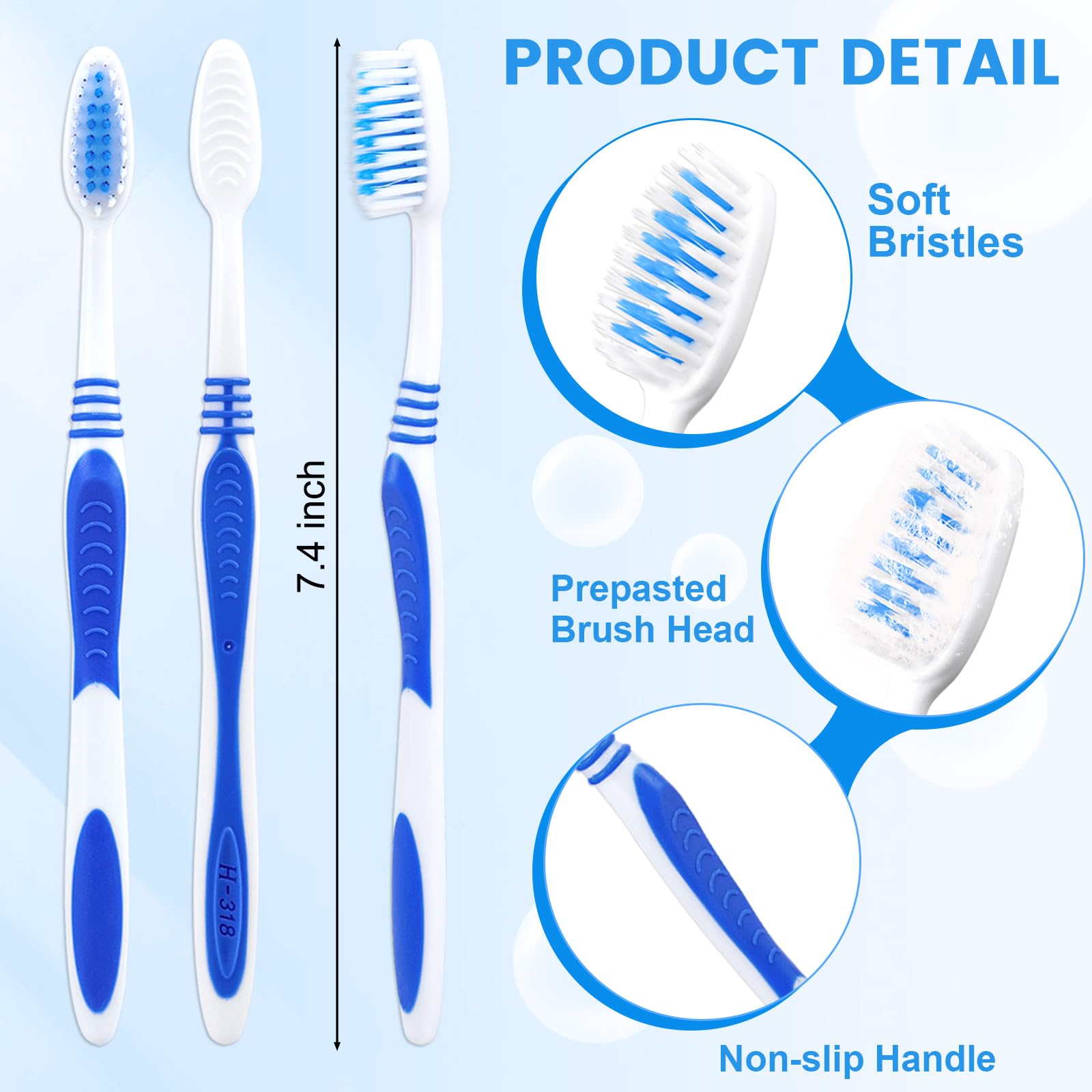 Cepillo de dientes desechable, 200 envasados a granel por separado, pelo blando con pasta de dientes, adecuado para hoteles, familias, campamentos, viajes
