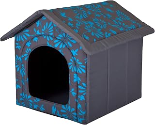 PillowPrim Caseta para perros y gatos, tamaño mediano, 52 x 46 cm, diseño de flores, color azul