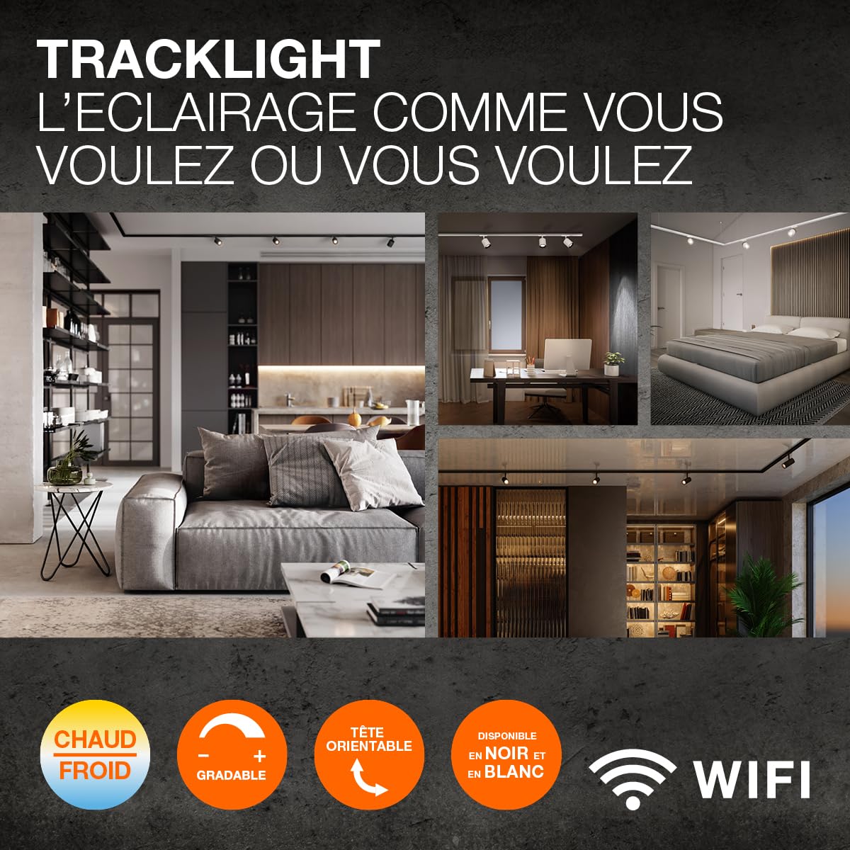 LEDVANCE Tête d'éclairage du système de rail SMART+ Tracklight WiFi, noir, 6,5 W, 480 lm, tête directionnelle, blanc réglable 3000K-6500K, contrôlable par application, compatible Amazon, Google, etc.
