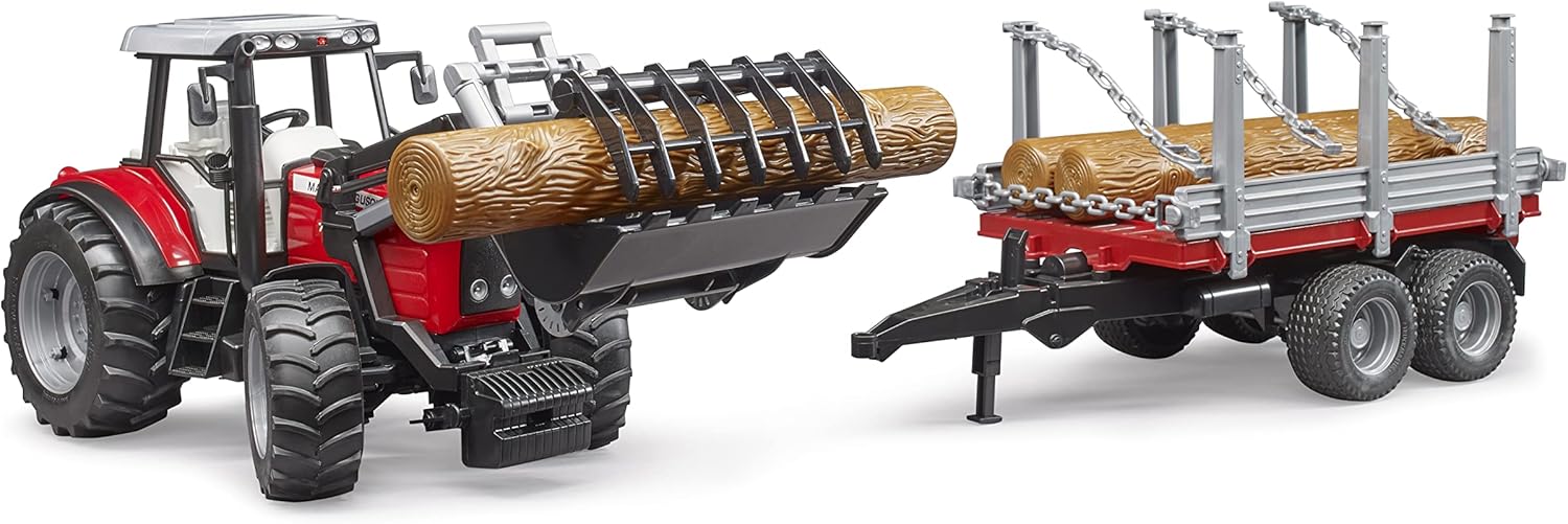 Bruder 02046 Massey Ferguson 7480 with Frontloader and Timber Trailer