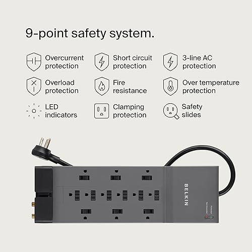 Miniatura 3 de Belkin protector contra sobretensiones para el hogaroficina con protección de teléfono ethernet coaxial y cable extendido 12 salidas Gris