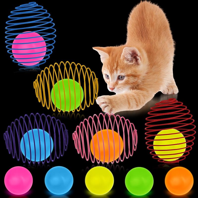 Brinquedo Bola com Mola e Esfera que Brilha para Gatos Jecery, 5 unidades