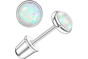 14K Gold Threadless Flat Back Opal Stud Earrings: Hypoallergenic 5mm Studs for Sensitive Ears