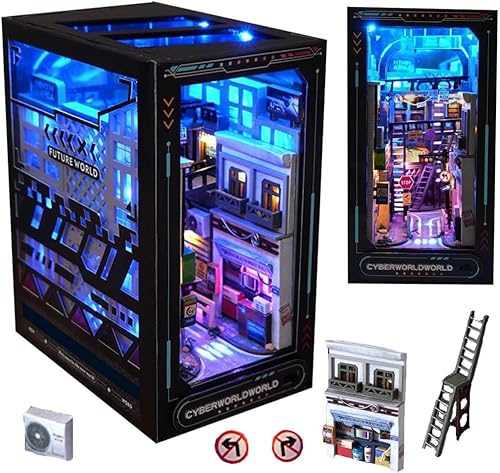 Kit de rincón de libros, kit en miniatura de casa de muñecas, decoración de inserción de estantería, rompecabezas de madera 3D, kit en miniatura con