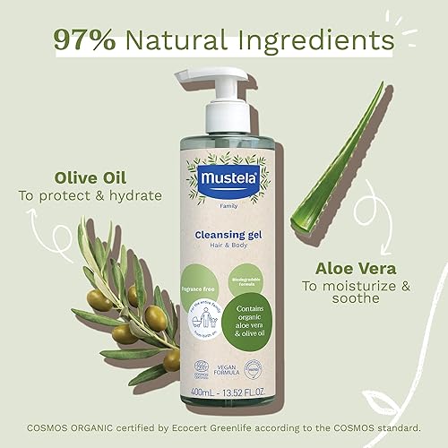 Miniatura 4 de Mustela Baby Organic Cleansing Natural With Olive Oil Aloe Vera Fragrance Free Vegan 13 52 Fl Oz