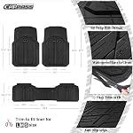 CAR PASS Caoutchouc lourd Car Tapis de sol, étanche à l'eau profonde Car Mats Tout temps, Universal Trim-to Fit Tapis de sol pour automobiles Car SUV Van camion, Linges de sol durables Solid Black