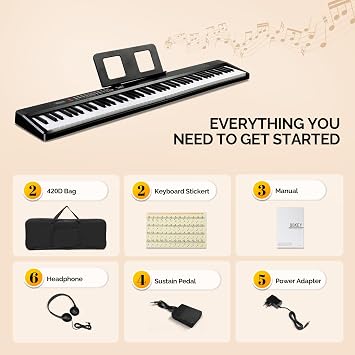 Bonnlo Portable Piano Keyboard 88 Keys Folding Piano Keyboard, Eletric Piano with Dual Bluetooth, Headphones, Piano Bag - Black for Beginner & Creater