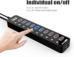 USB Hub, atolla Powered USB 3.0 Hub, 11-Port USB Splitter(7 USB 3.0 Data Ports+4 USB 3.0 Smart Charging Ports) with Individual On/Off Switches and 12V/4A Power Adapter for High Power USB Devices