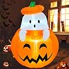 Buheco Inflatable Pumpkin Ghost Halloween Decorations Outdoor Blow Up 4ft Giant Cute Scary Yard Decor Inflatables Built in Led Lights for Indoor Outside Lawn Garden Holiday Fall Family Party Props