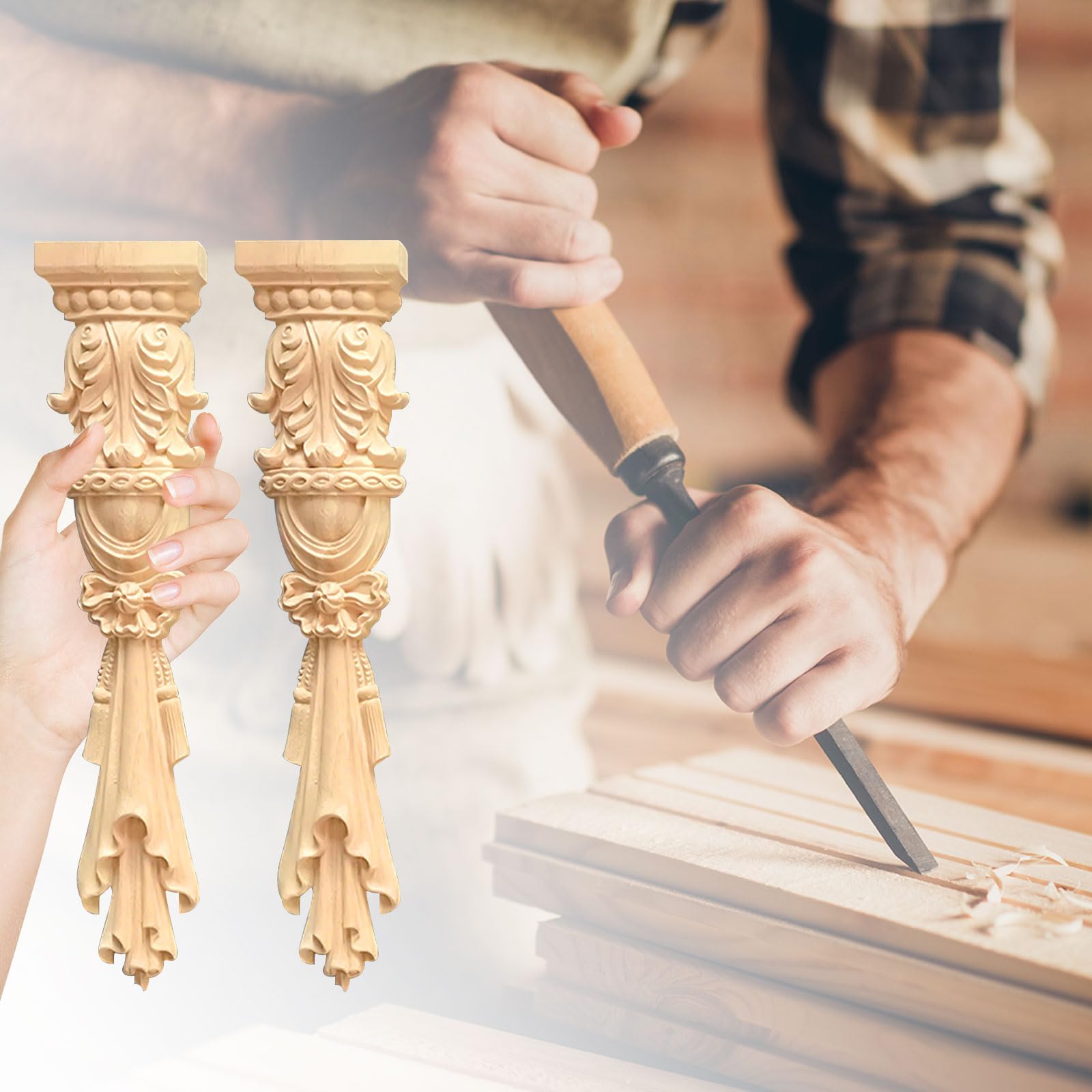 Applique Decorative In Legno - 2 Pezzi Stile Europeo Vintage - Foto 12