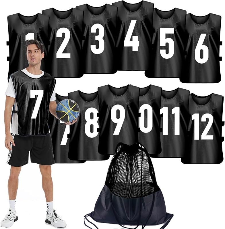 12 Pcs Team Sports Pinnies for Youth,Numbered Practice Jerseys