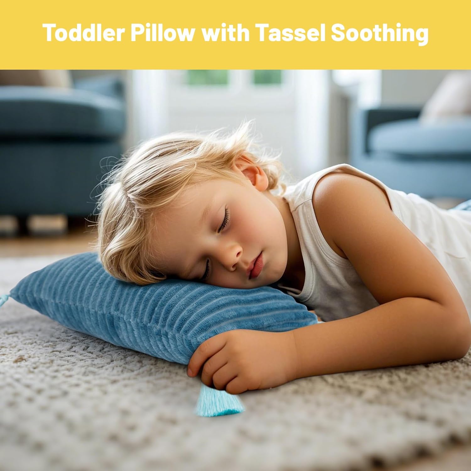 vocheer Small Travel Pillow with Tassels, 11"x 7" Neck Pillow for Sleeping, Mini Travel Pillows, Tiny Pillows for Neck, Wrist, Lumbar and Knee, Pets, Machine Washable,Blue-1pc - Image 3