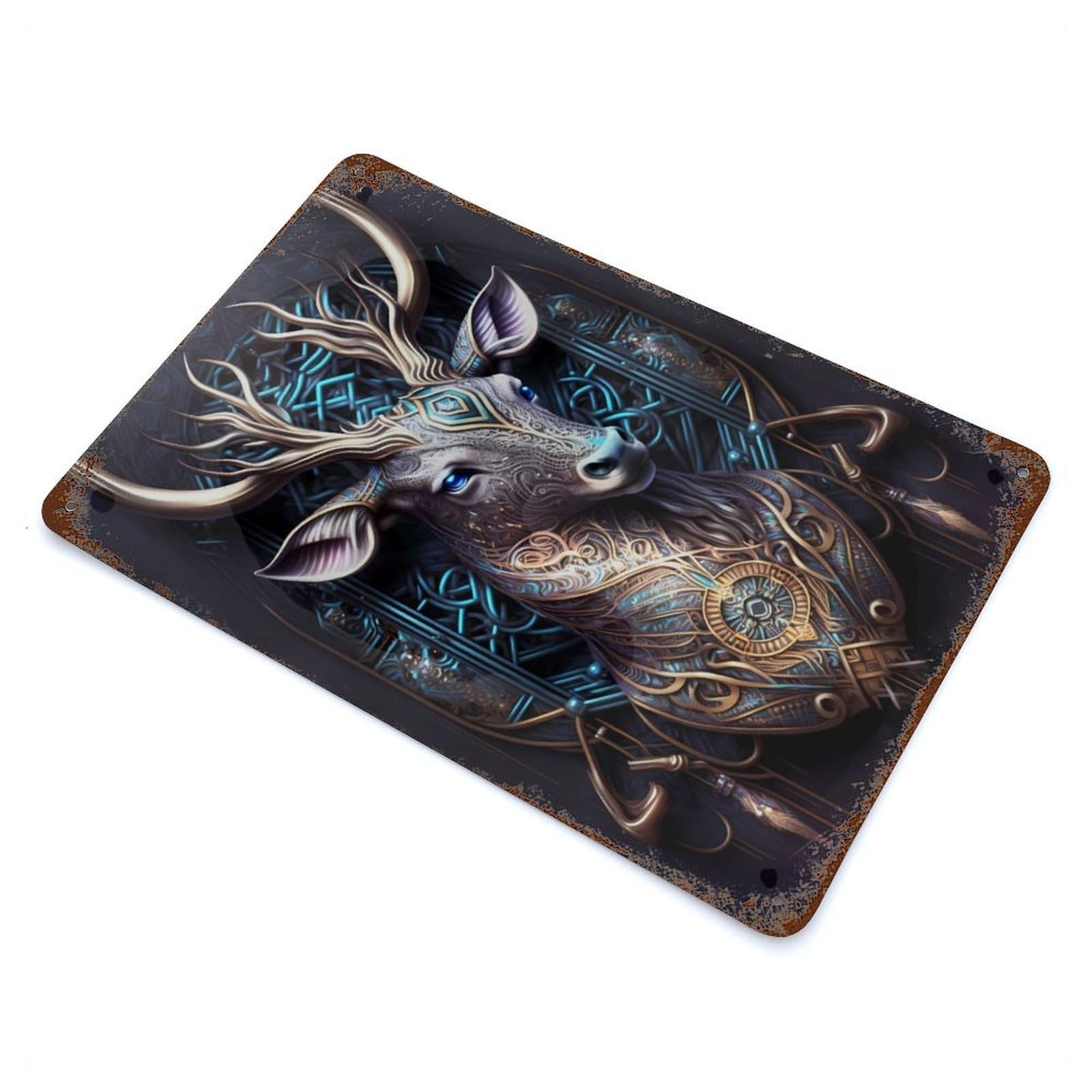 Spiritual Cosmic Deer Aged Metal Wall Plaque 11.8"x7.9", for Shed, Workshop And Garage Wall Decor, Old School Wall Decor