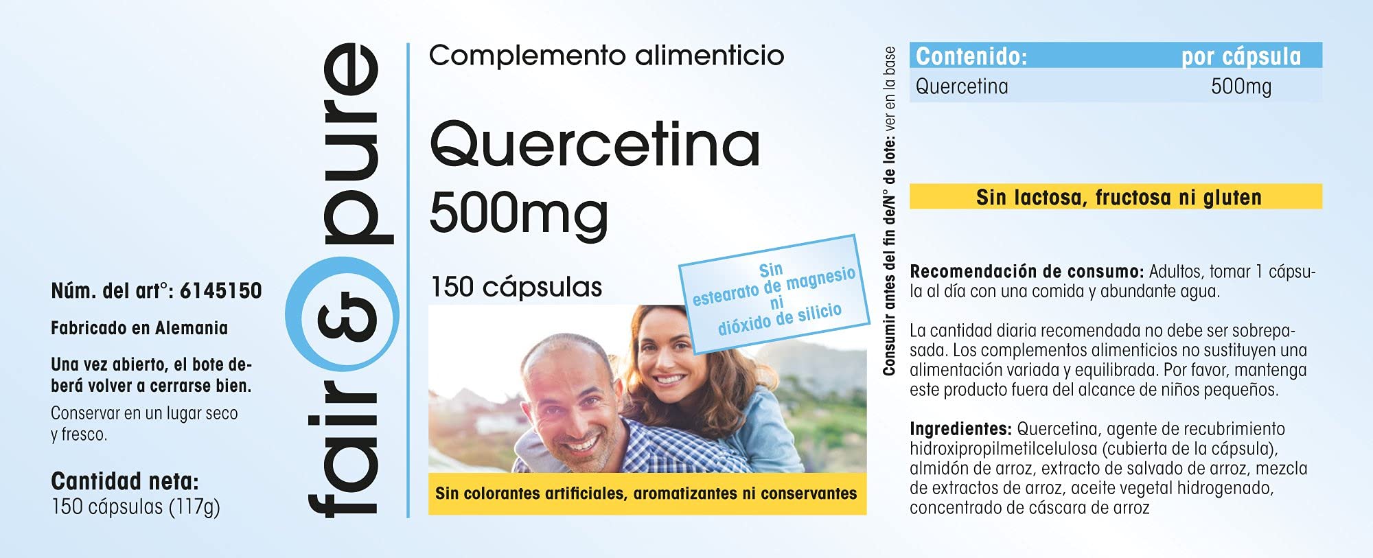 Fair & Pure Quercetin 500mg, 150 Kapseln, hochdosiert, Nahrungsergänzungsmittel vegan ohne Magnesiumstearat, in Deutschland hergestellt (Packung mit 2)