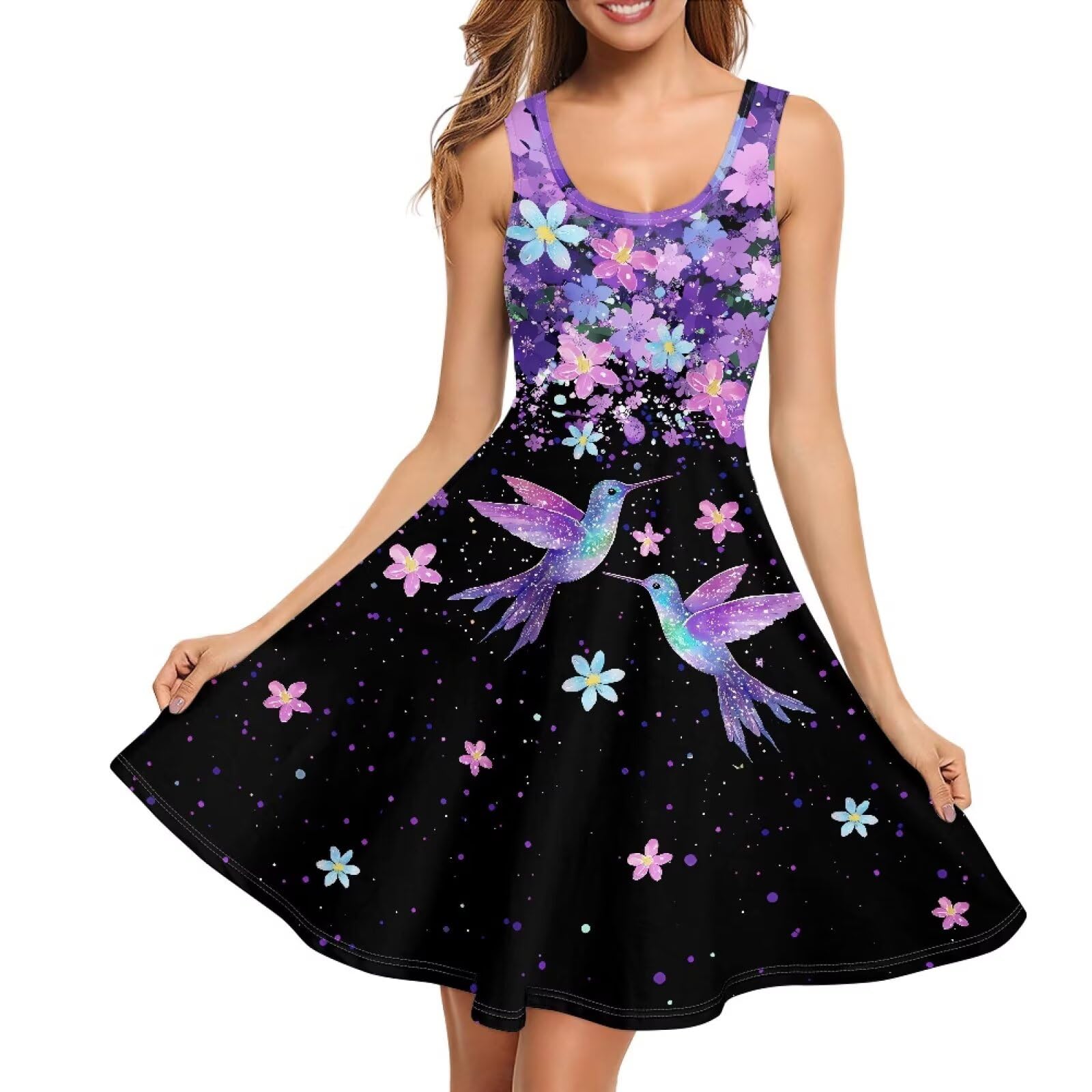 Women Stylish Tank Dresses Sleeveless Round Neck Midi Casual Dress with Pocket for Summer