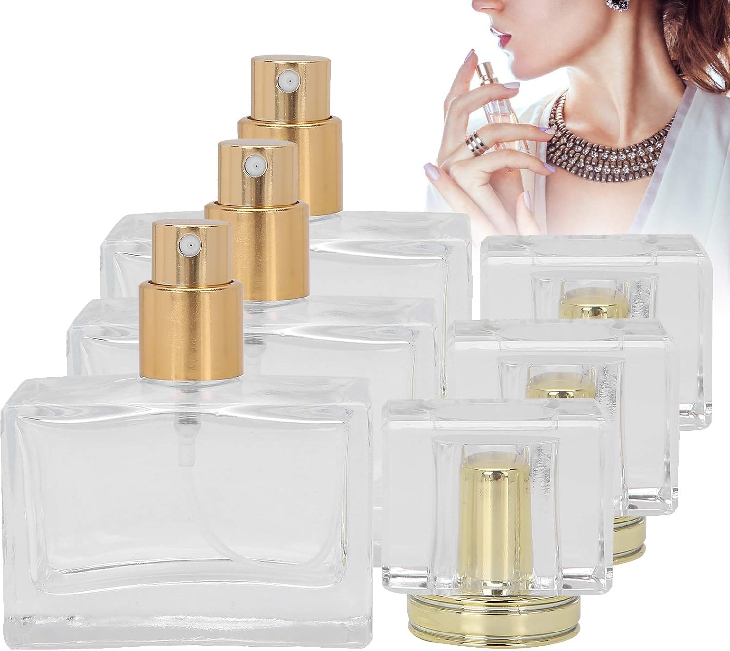 Dioche 3 Pack 30ml Transparent Refillable Perfume Bottle Glass Perfume Atomizer Bottle with Spray Applicator Liquid Makeup Container for Perfume Fragrance Essential Oil(Gold)