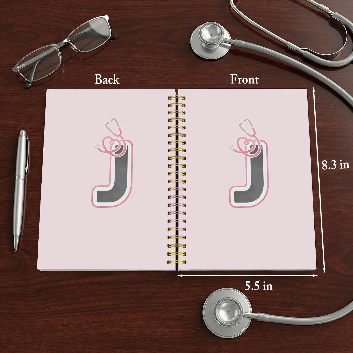 ICEWHITEY Taccuino personalizzato per infermieri, con lettera J, diario medico, regalo per infermieri, studenti, operatori sanitari, infermieri, regali settimanali, stetoscopio rosa, quaderno a
