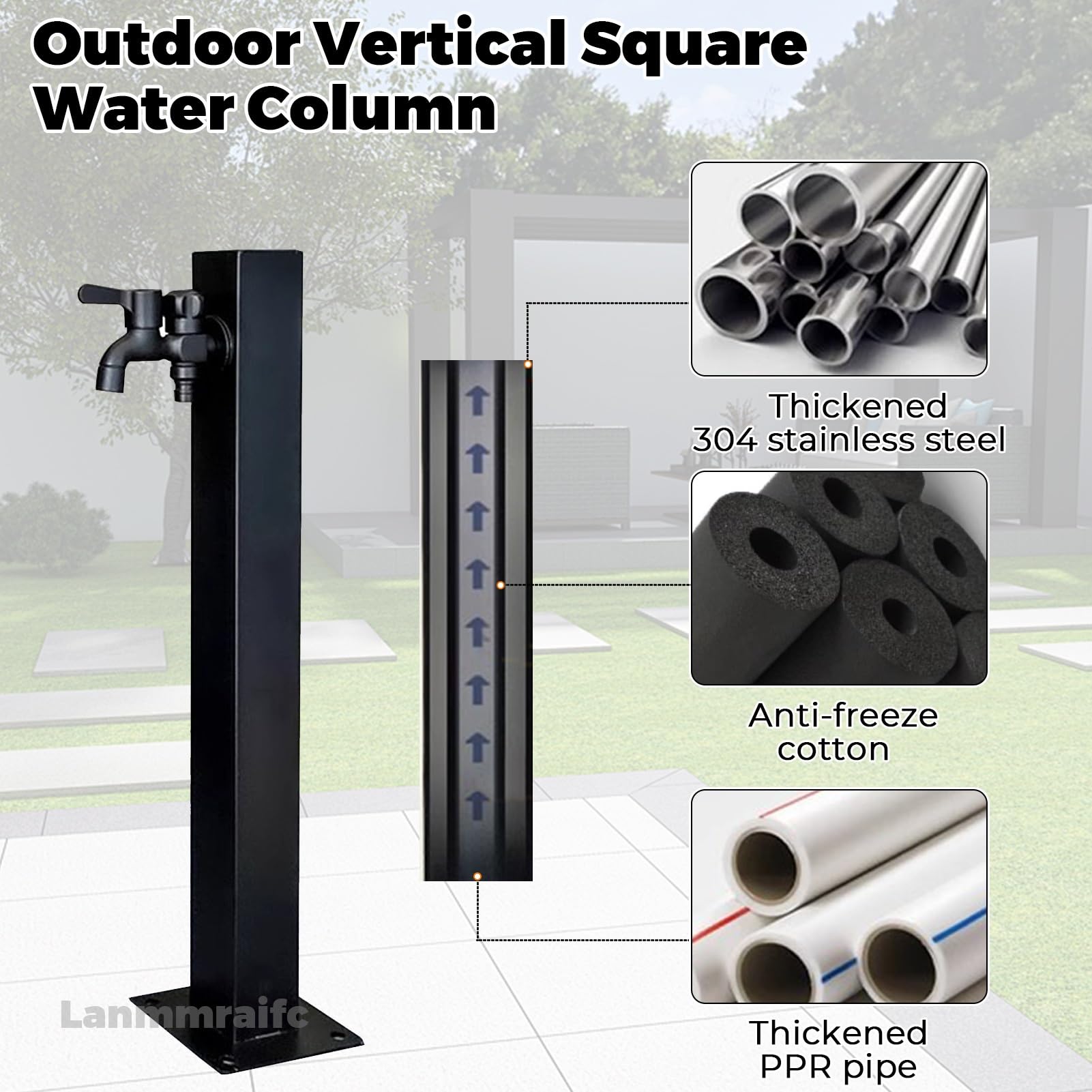 Colonne d'eau de jardin extérieure en acier inoxydable avec robinet, robinet d'eau vertical sur pied pour tuyau d'arrosage, robinet d'eau de cour extérieur antigel (hauteur: 60cm/95cm)(Height: 60cm/23